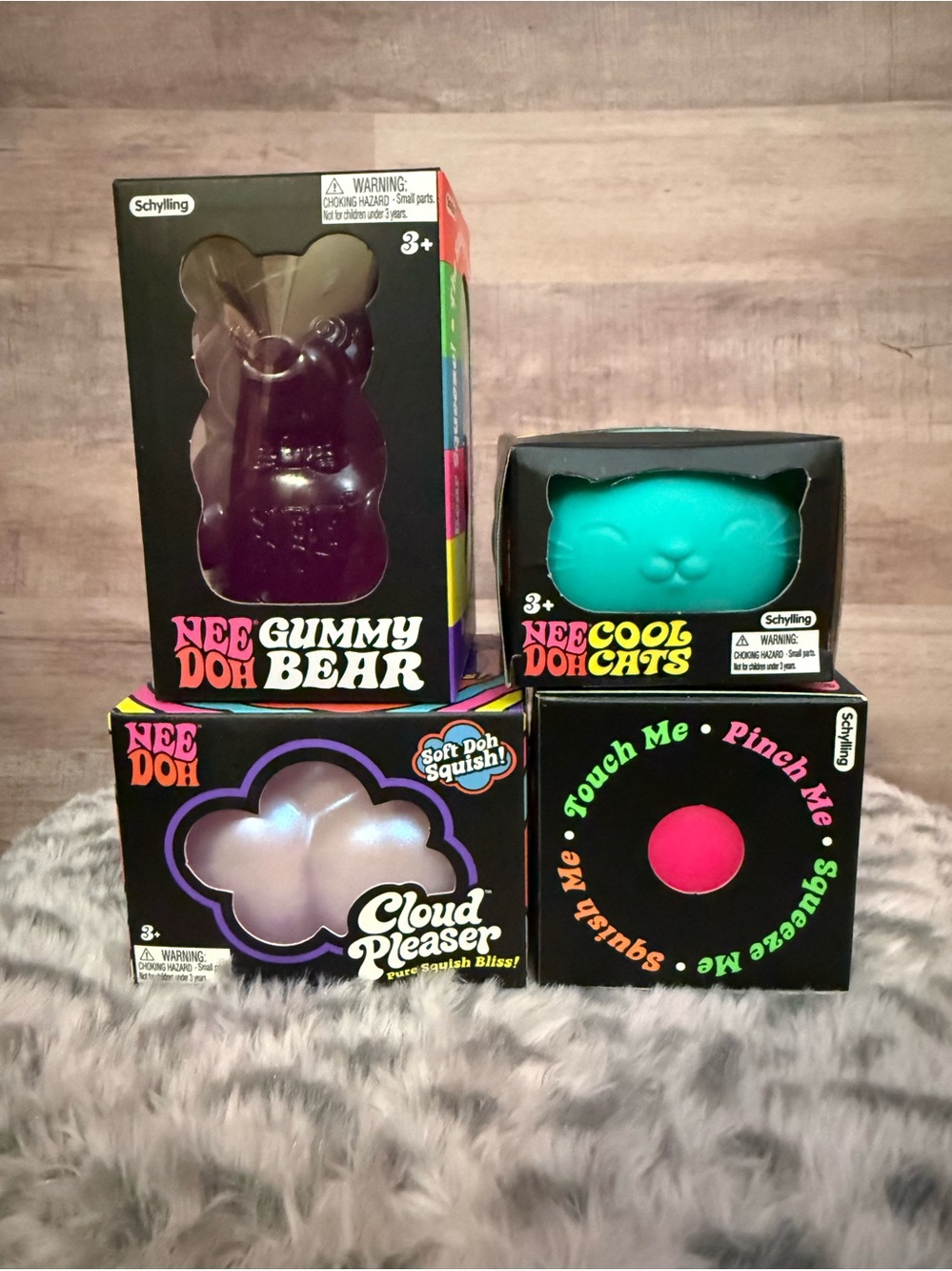 Schylling NeeDoh Authentic Cloud Pleaser, Groovy Glob, Gummy Bear & Cool Cat